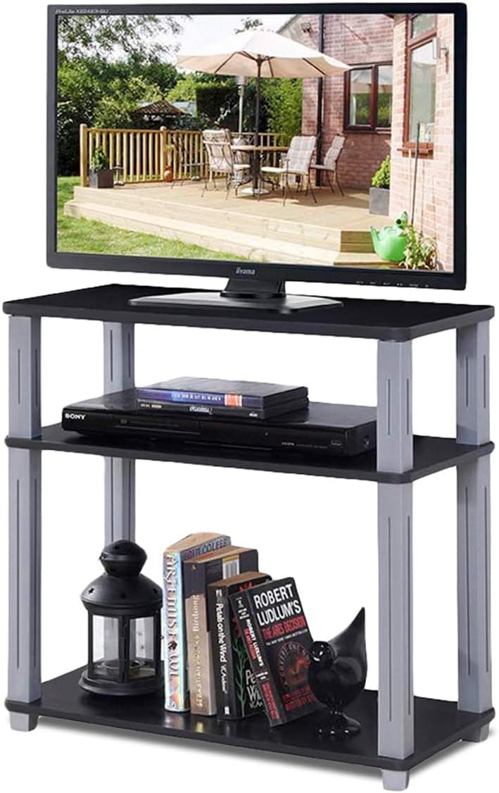 Tangkula TV Stand, 3-Tier TV Stand Storage Console with Shelves for Home Office, Sturdy & Stable Construction Display Cabinet, TV Entertainment Center Console (Black)