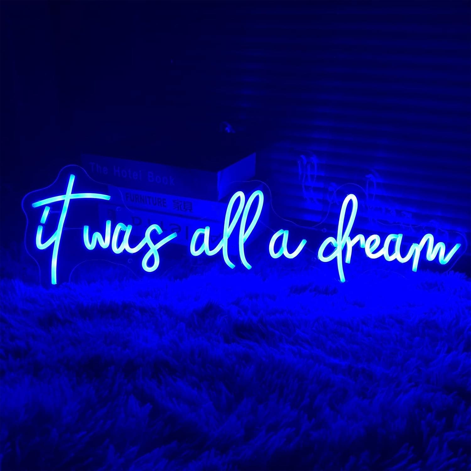 It Was All A Dream Neon Sign Personalized Home Wall Decor LED Neon Light Signs Birthday Wedding Christmas Living Room Business Clothes Shopping Mall Decorations Girl Boy Gift (Blue 90 CM)
