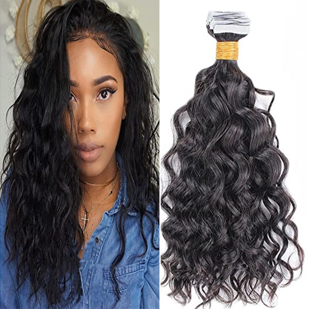 Hesperis Water Wavy Tape in Hair Extension 100g/40pcs 100% Brazilian Remy Human Hair Extensions Seamless Skin Weft Tape In Extensions Natural Color For Woman (16inch, Water Wavy)
