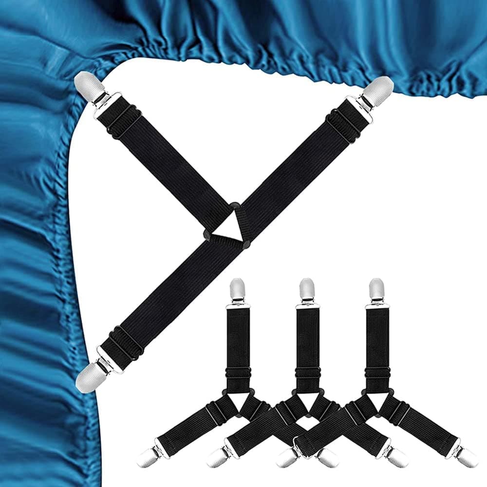 HT-DD Bed Sheet Straps,Easy to Install Bed Sheet Clips Triangle Mattress Corner Clips, Fitted Bed Sheet Fastener Suspenders Grippers Keep in Place for Bedding Sheets, Mattress Covers (4 PCS)