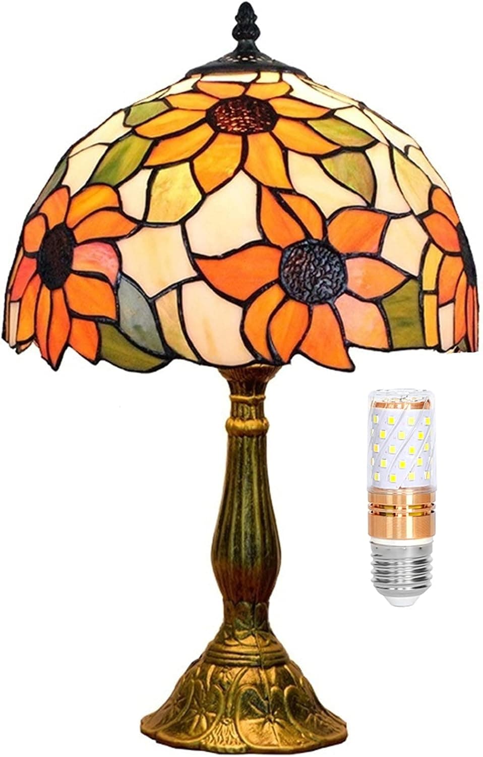 Blivuself Tiffany Lamp Stained Glass Lamp Sunflower Yellow Bedroom Table Lamp Reading Desk Light for Bedside Living Room Office Dormitory Dining Room Decorate Gift 12x12x18 Include Light Bulb