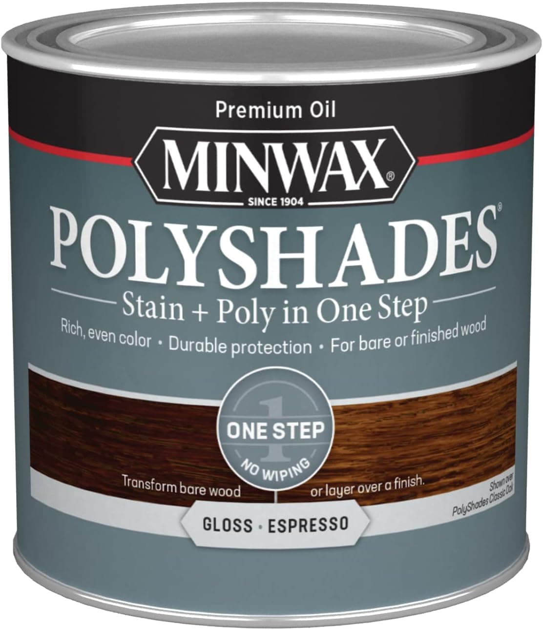Minwax PolyShades Wood Stain + Polyurethane Finish – ½ Pint, Espresso, Gloss