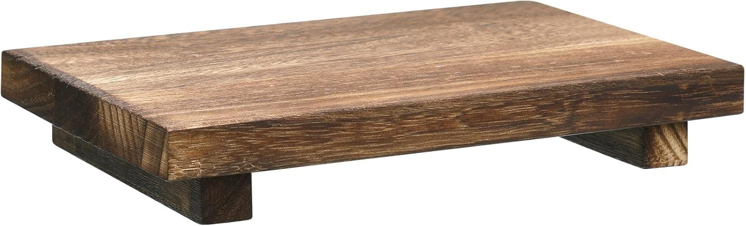 Wood Riser Tray Soap, Stand Soap Tray for Kitchen Sink, Wood Pedestal for Kitchen Counter Sink Stand Decorative Rustic Bathroom Dishes for Plant Bottles Candles Display (Brown, 12 x 7 Inch)