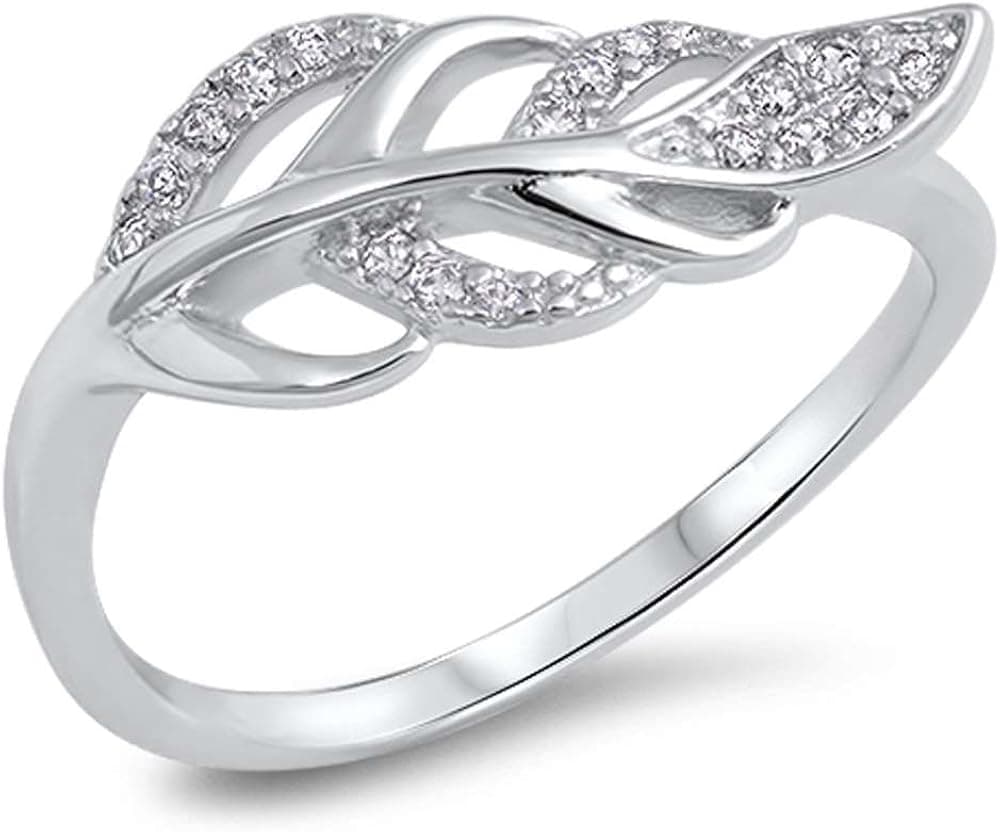Oxford Diamond Co Beautiful Leaf with White Cubic Zirconia .925 Sterling Silver Ring Sizes 5-10