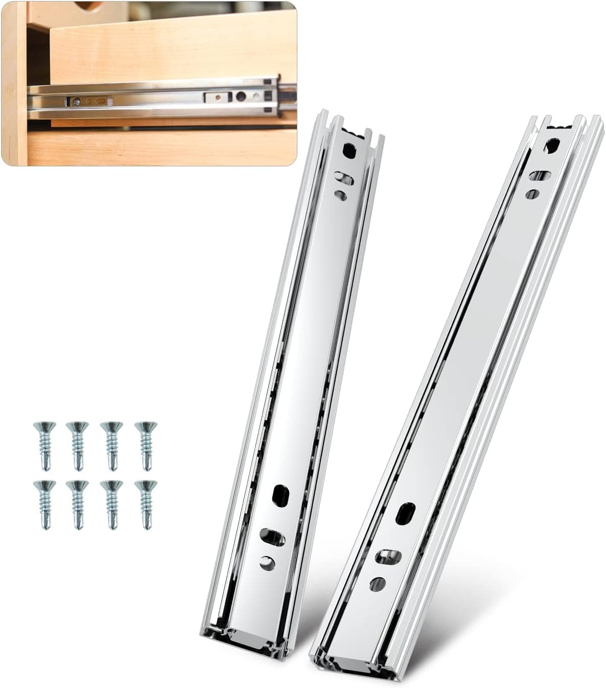 1 Pairs of 10 inch Full Extension Drawer Slides, ROFMAPLE Side Mount Cabinet Hardware with 100 LB Capacity 3 Folds Heavy Duty Less Noise Ball Bearing Drawer Slides