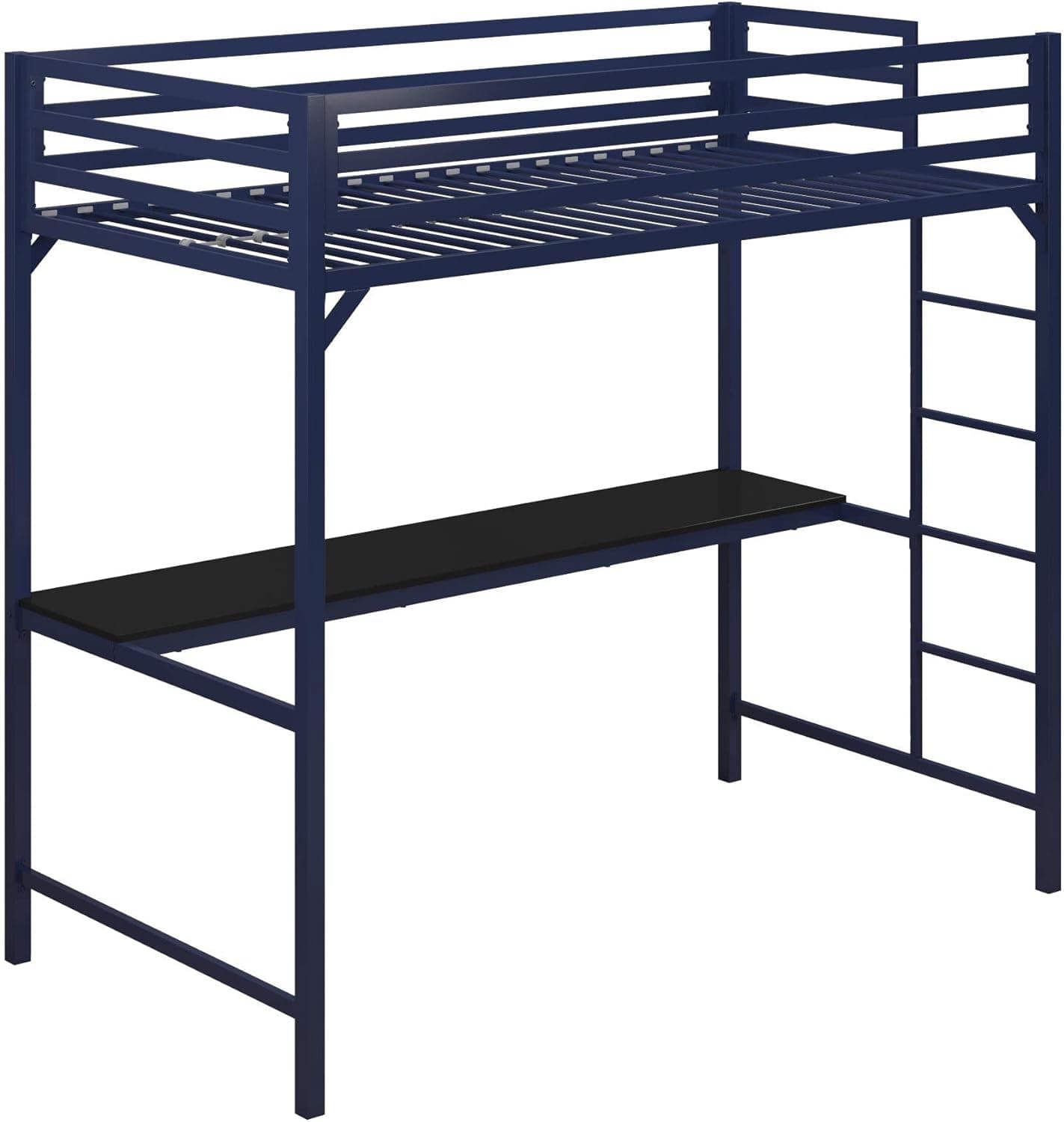 DHP Miles Metal Twin Loft Bed with Desk, Blue