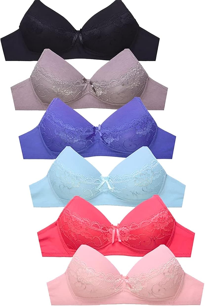 Iheyi No Wire Bras 6 Packs Full Cup Wireless Regular Padded Wire Free Bra A/B/C/D