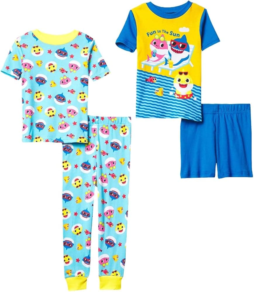 Nickelodeon Boys' Paw Patrol | Baby Shark | Blue's Clues & You 4-Piece Snug-fit Cotton Pajamas Set