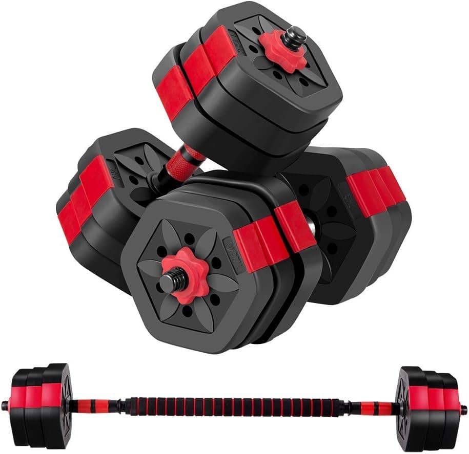 BRAVE HEART Adjustable Dumbbell Barbell Weight Pair TOTAL 44 LBS, Dumbellsweights Set, Free Weights Dumbbells 2 in 1 sets with connector, Adjustable Weights Dumbbells Set for Home Gym