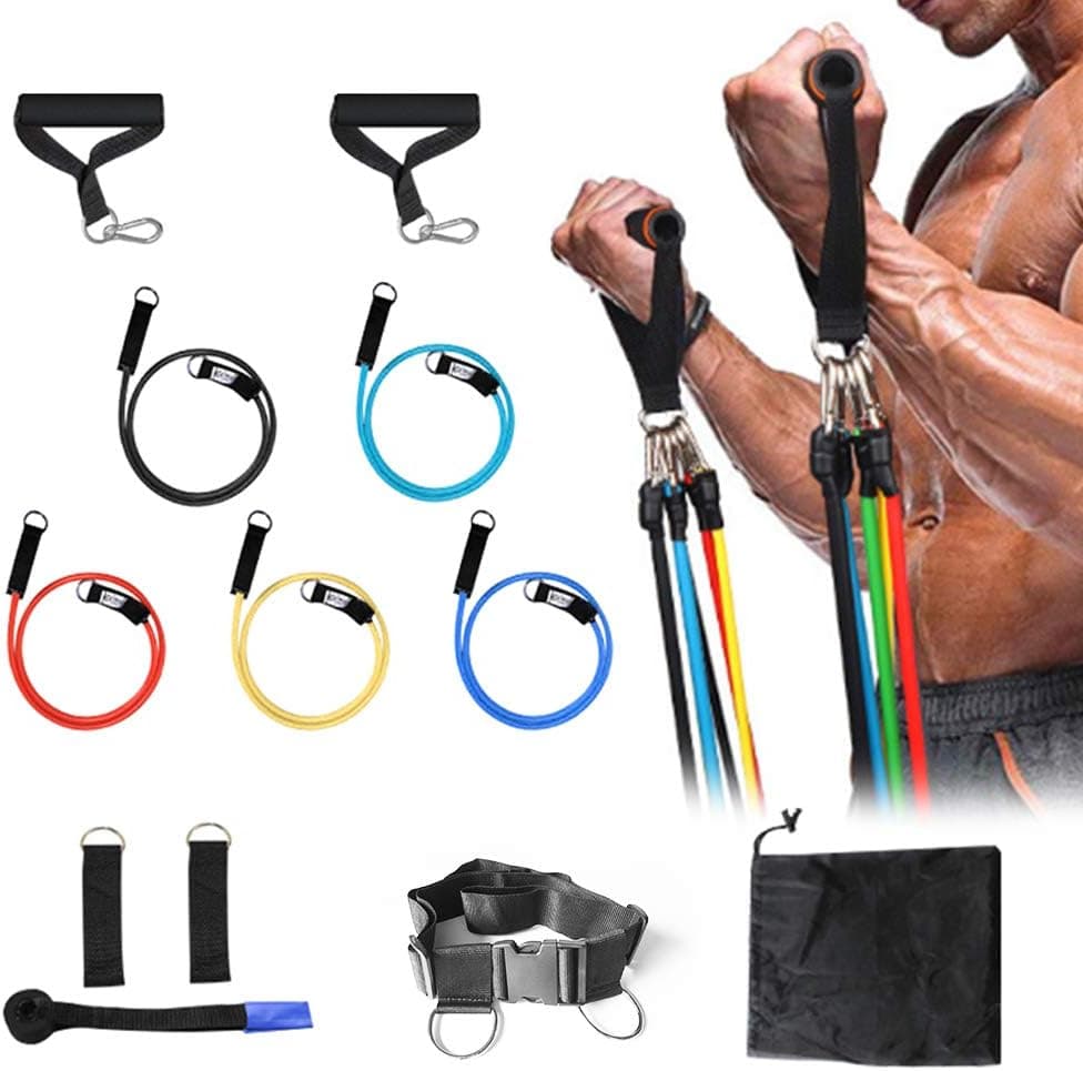 Romilx Resistance Bands Set for Men with Handles,Muscle Built Bands with Waist Buckle Door Anchor for Home Gym Yoga Injury Recovery Physical Therapy,Stackable to 150LBS