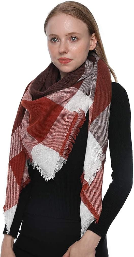 LMVERNA Women Plaid Blanket Scarf Classic Tartan Wrap Shawl Warm Soft Tassel Scarves