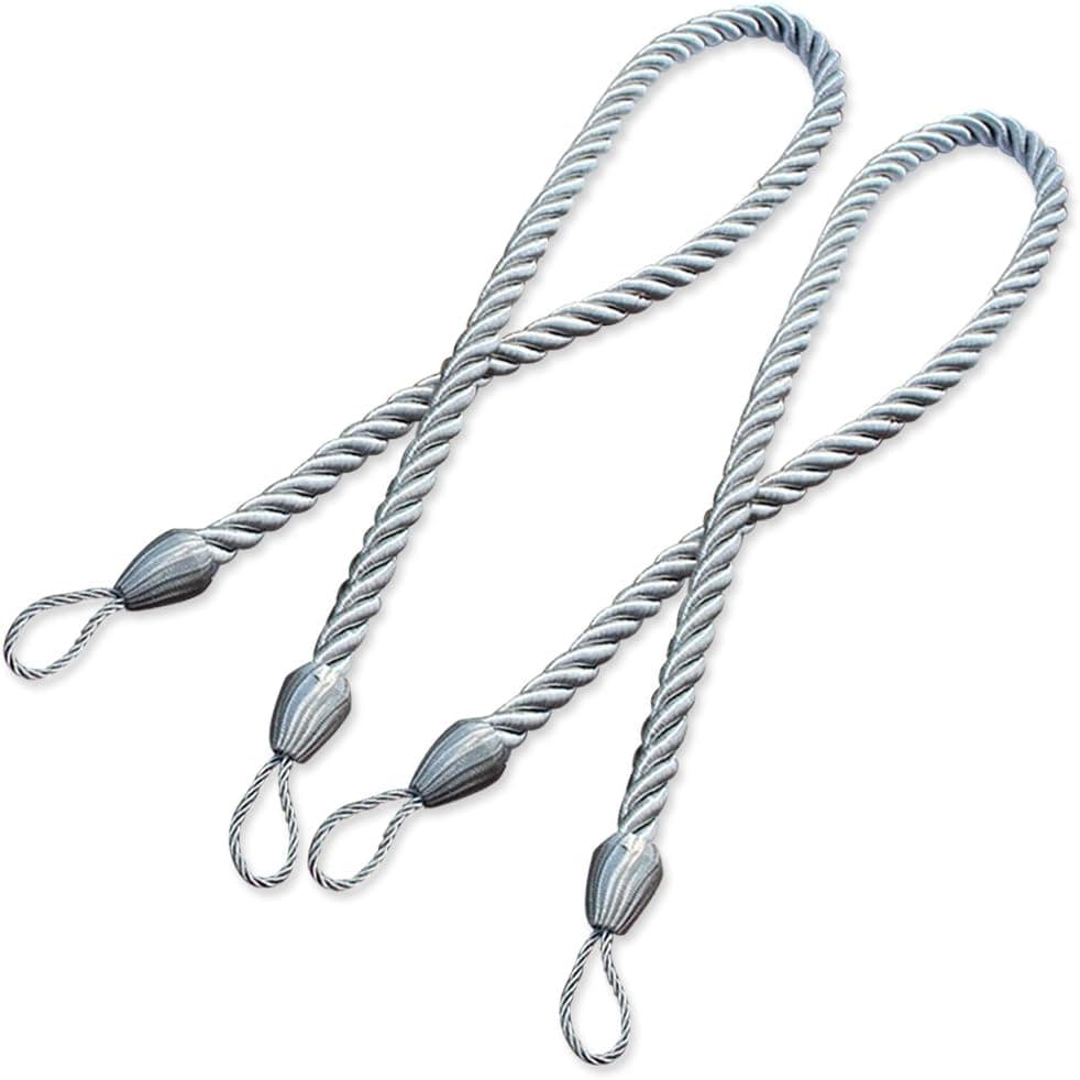 NICETOWN Ropes Tie Backs for Curtains - Pair of Thick Tiebacks for Patio Door & Porch Drapes, Used with Hook or Directly for Window Treament Panels (Grey, 30" Long, Set of 2)