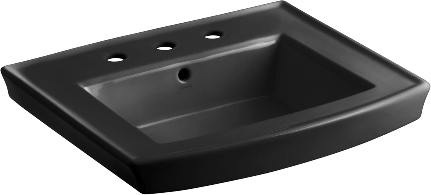 KOHLER K-2358-8-7 Archer Pedestal Bathroom Sink Basin with 8" Centers, Black Black