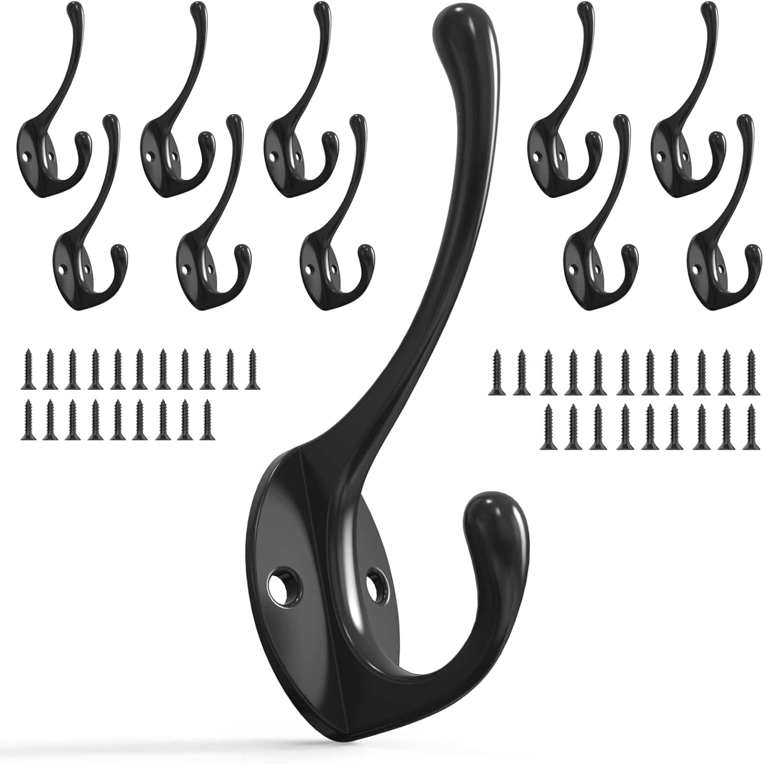 ZAYBOD 10PCS Wall Hooks, Coat Hooks, Hooks for Hanging Heavy Duty, Wall Hooks for Hanging, Hook Wall Mount, Closet Hooks with 20 Screws for Towel, Robe, Coats, Scarf, Bag, Cap