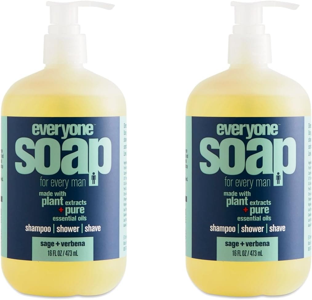 Everyone Sage & Verbana Men's Soap (Pack of 2) with Matricaria Flower Extract, Aloe Vera Leaf, Marigold Flower Extract, Tea Shrub Leaf Extract and Orange Peel Oil, 16 fl. oz.