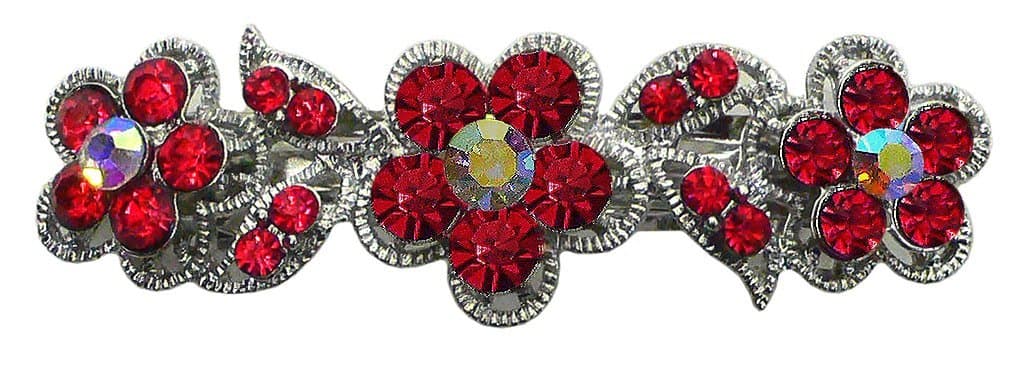 Barrette with French Clip Clasp Decorated with Sparkling Stones U86250-1338red