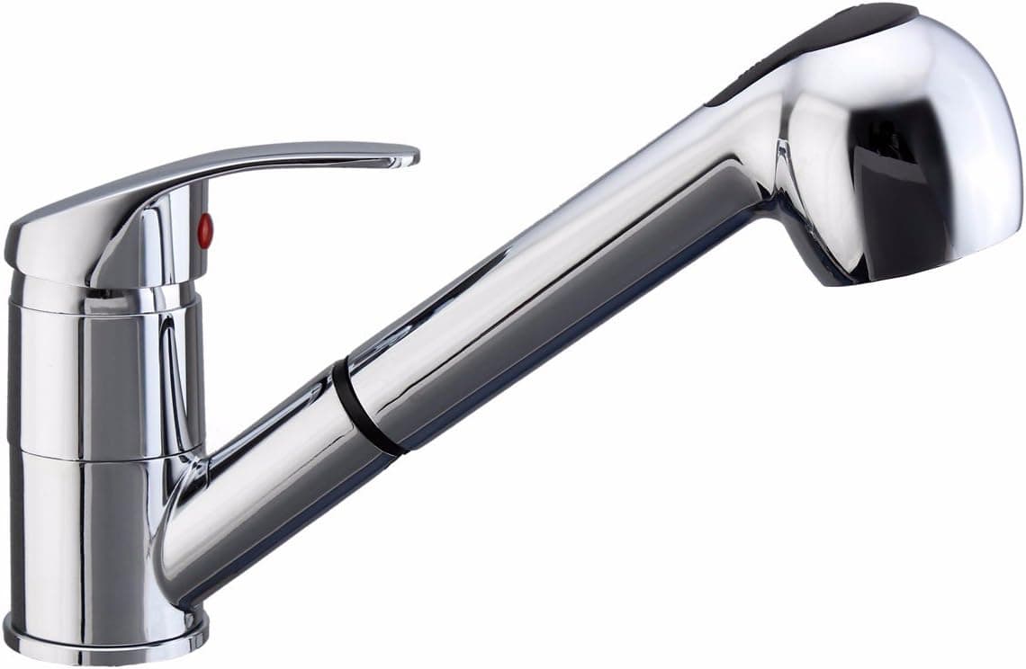 TAPCET Modern Chrome Finishing Single Handle Kitchen Sink Faucet Single Lever Swivel Pull Out Sprayer Pull Down Mixer Tap without Deck Plate