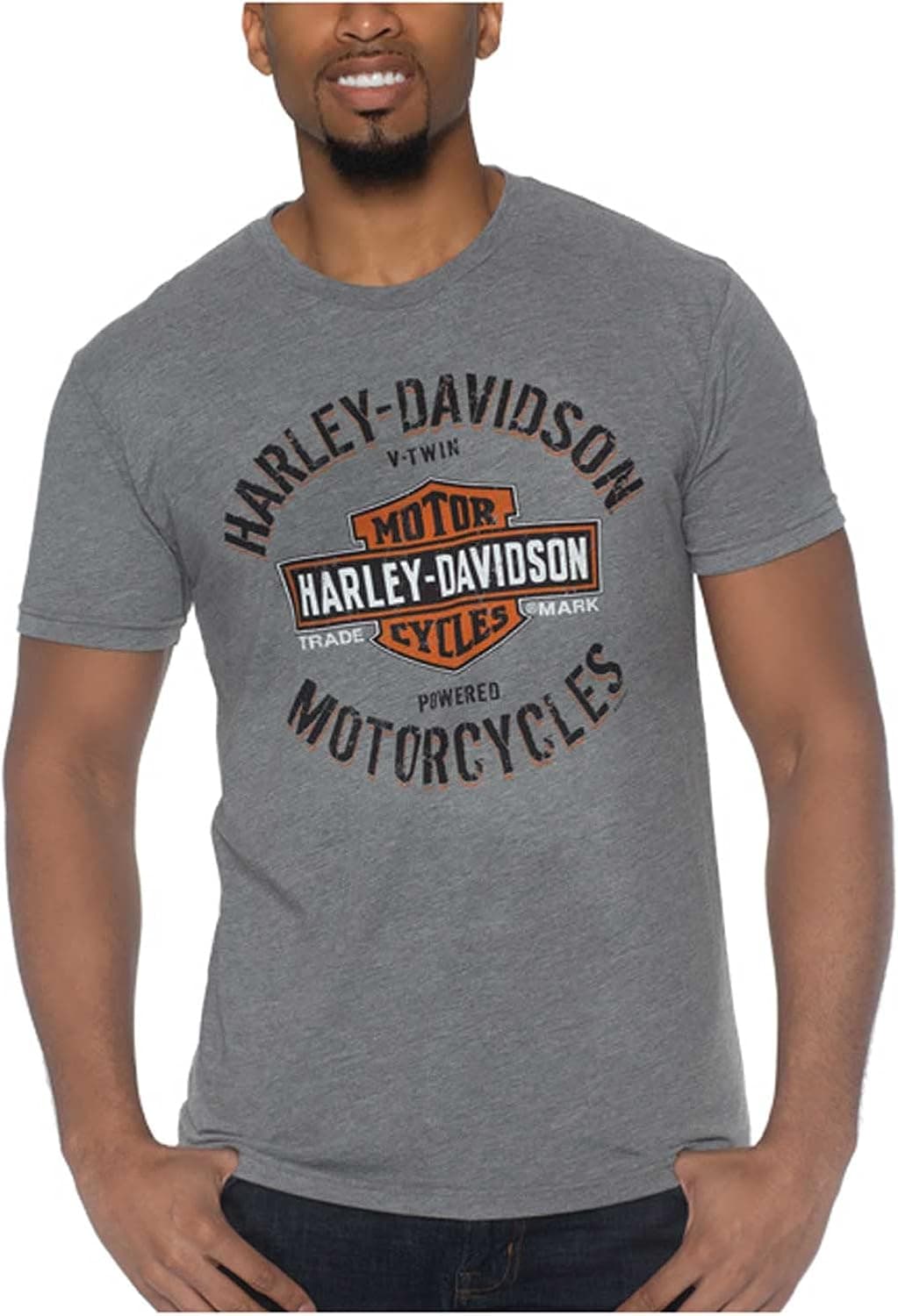 Harley-Davidson Men's Society Short Sleeve Tri-Blend Crew-Neck Tee, Heather Gray