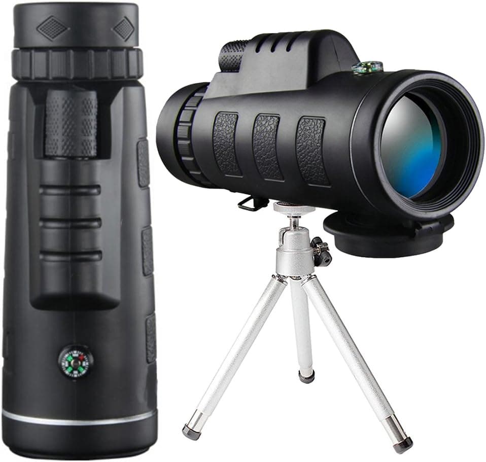 Pajuva PPMA01 High Power Monocular Scope Waterproof Monoculars with Phone Clip and Tripod for Cell Phone for Bird Watching (Black)