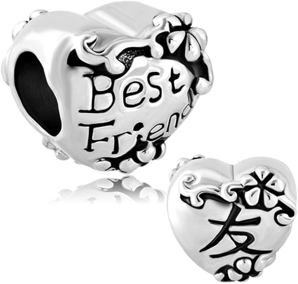 LovelyCharms Friendship Best Friend Heart Charm Beads For Bracelets