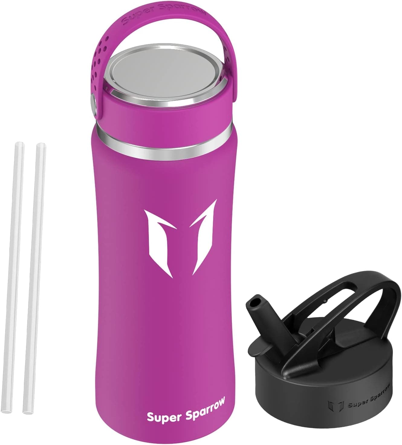 Super Sparrow Water Bottle - 18/8 Stainless Steel Water Bottle, Wide Mouth Water Bottle with Straw and Handle, Insulated Water Bottles 17oz/25oz/32oz, Leakproof & BPA Free for Gym, Outdoors