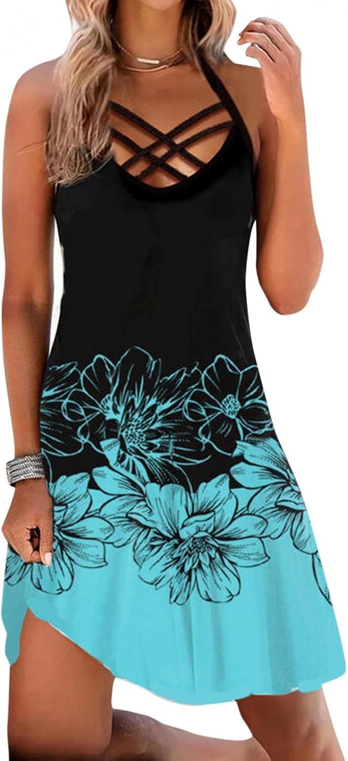 FABIURT Plus Size Dress for Women Casual, Womens Casual Loose Dress Boho Sleeveless Summer Crewneck Maxi Dresses Beach Dress