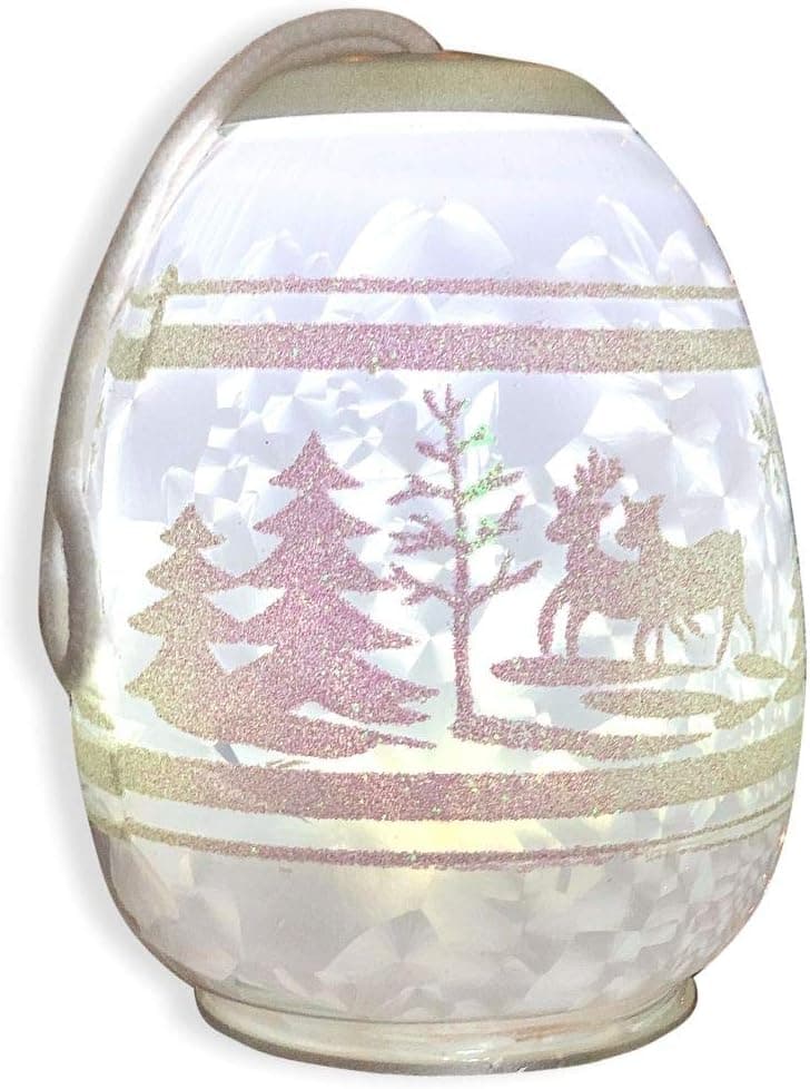 Glass LED Christmas Light with Frosted Globe - Xmas Tree Lighted Ornament with White Glittery Winter Scene - Hangs or Sits