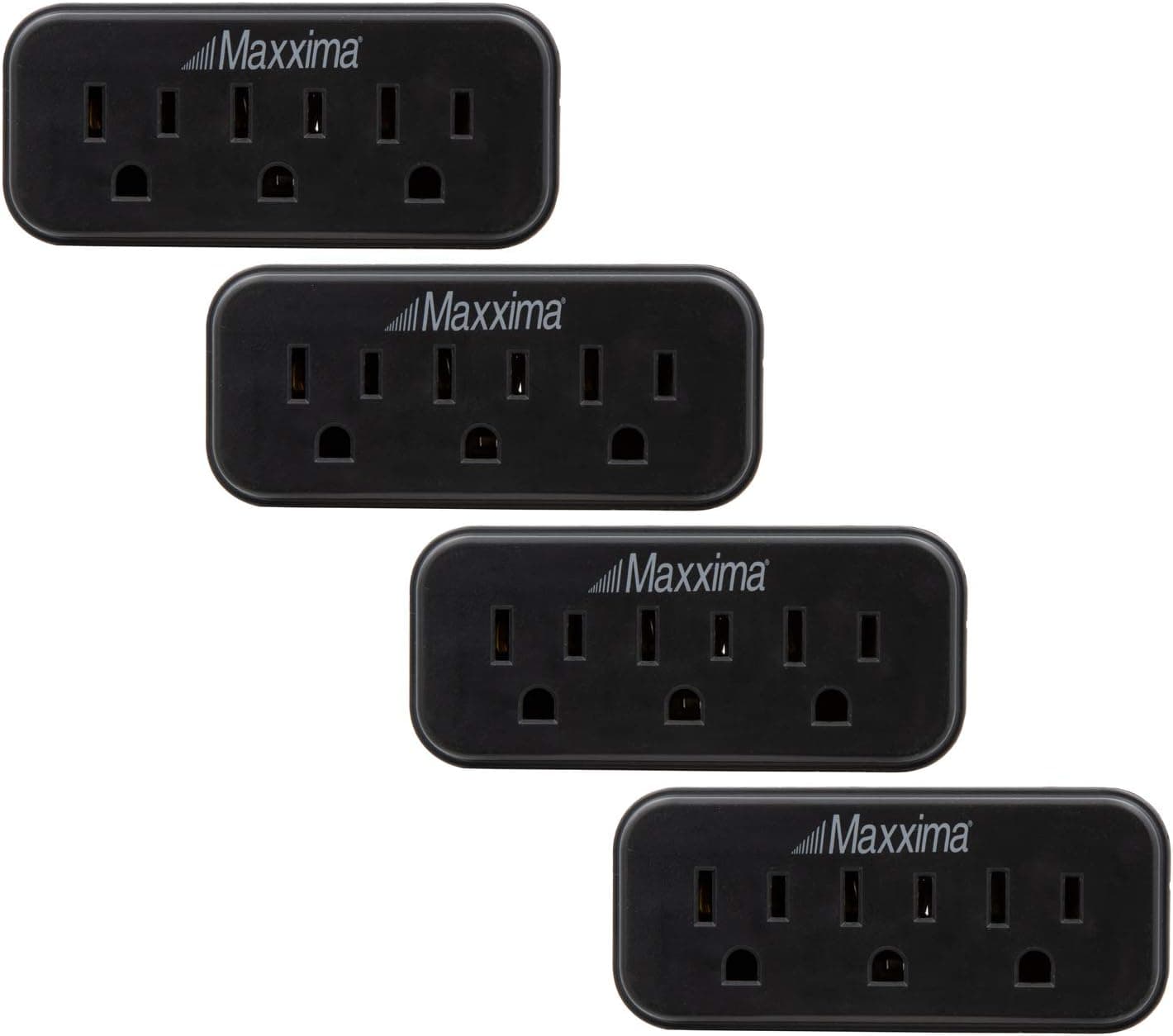 Maxxima 3 Grounded Multi Outlet Adapter Wall Plug, Turn one Outlet into 3, Outlet Extender Wall Tap, 3 Way Plug Splitter, Black (Pack of 4)