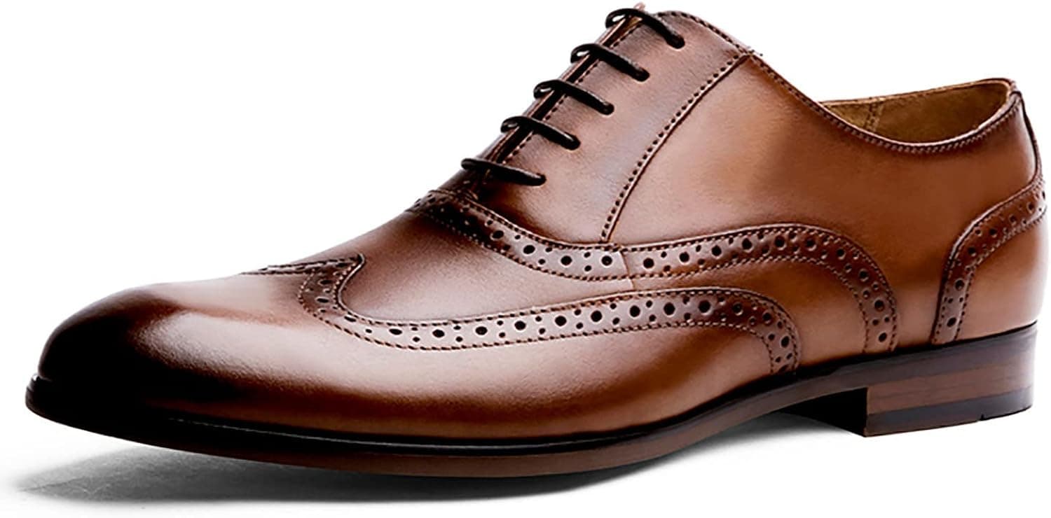 R.PRINCE Men's Oxford Brogue Lace-up Shoe Genuine Oxford Shoes Classic Formal Oxford Derby Shoes for Men