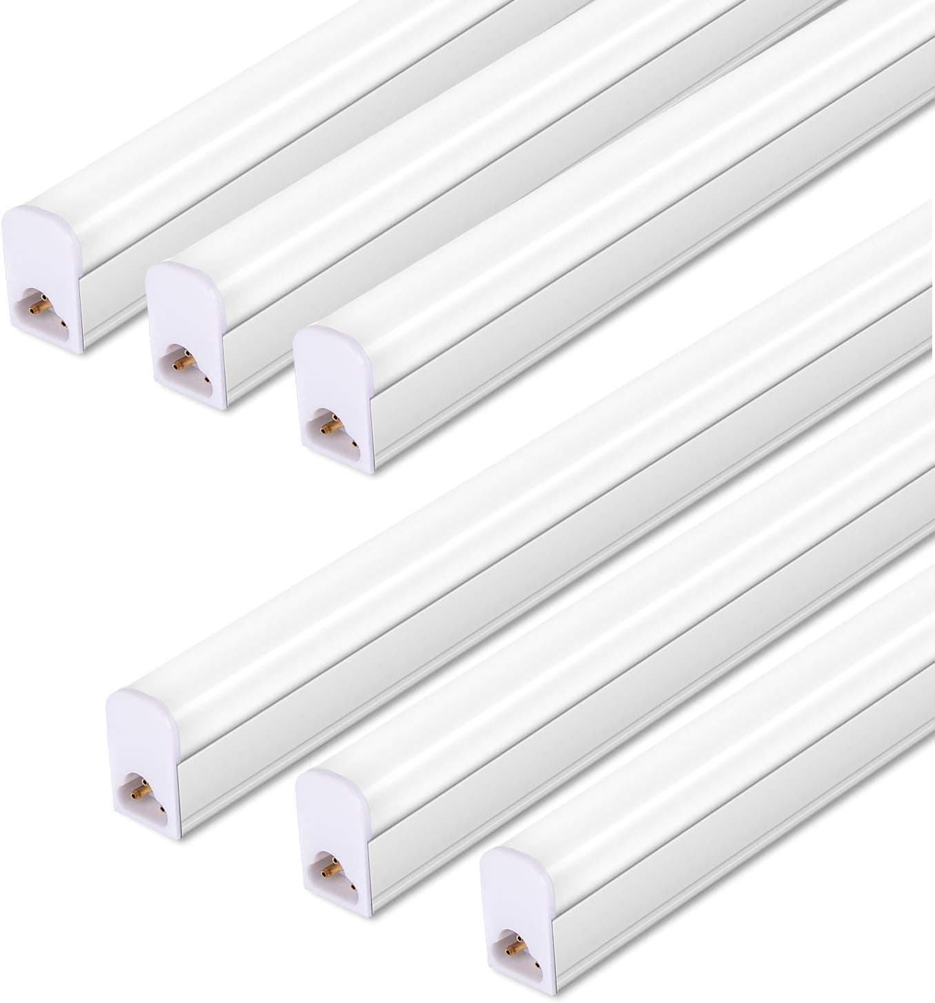 LELEJU LED Under Cabinet Lights, 2ft, 1100lm, 6000K, 10W, Led Shop Light and T5 Led Light Fixture, Under Cabinet LED Lighting, Corded Electric with ON/Off Switch (Pack of 6)