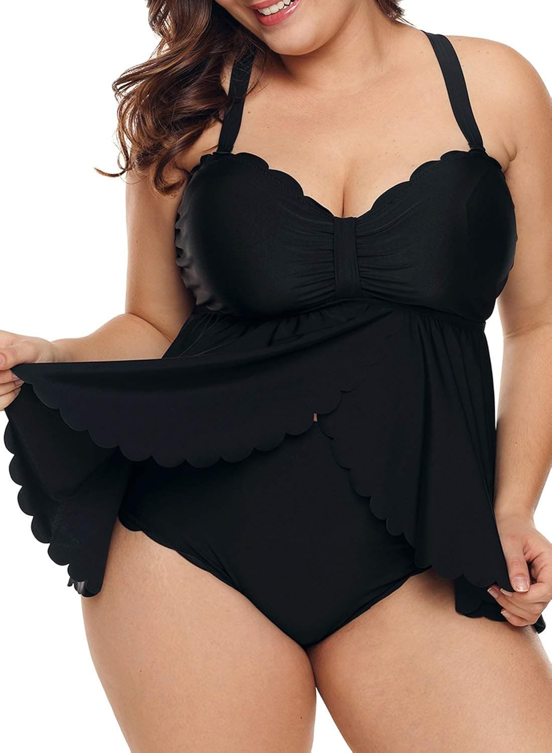 Acelitt Women's Plus Size Solid Black Swimsuit Monokini Plus Size Swimwear (M-XXXL)