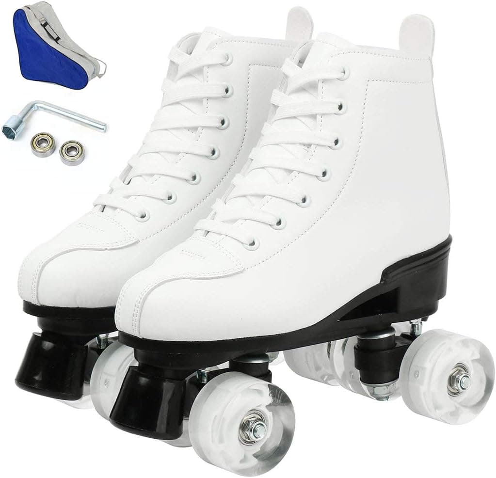 Magnitt Women's Roller Skates,Double Row Skates Adjustable Leather High-top Roller Skates Perfect Indoor Outdoor Adult Roller Skates with Bag