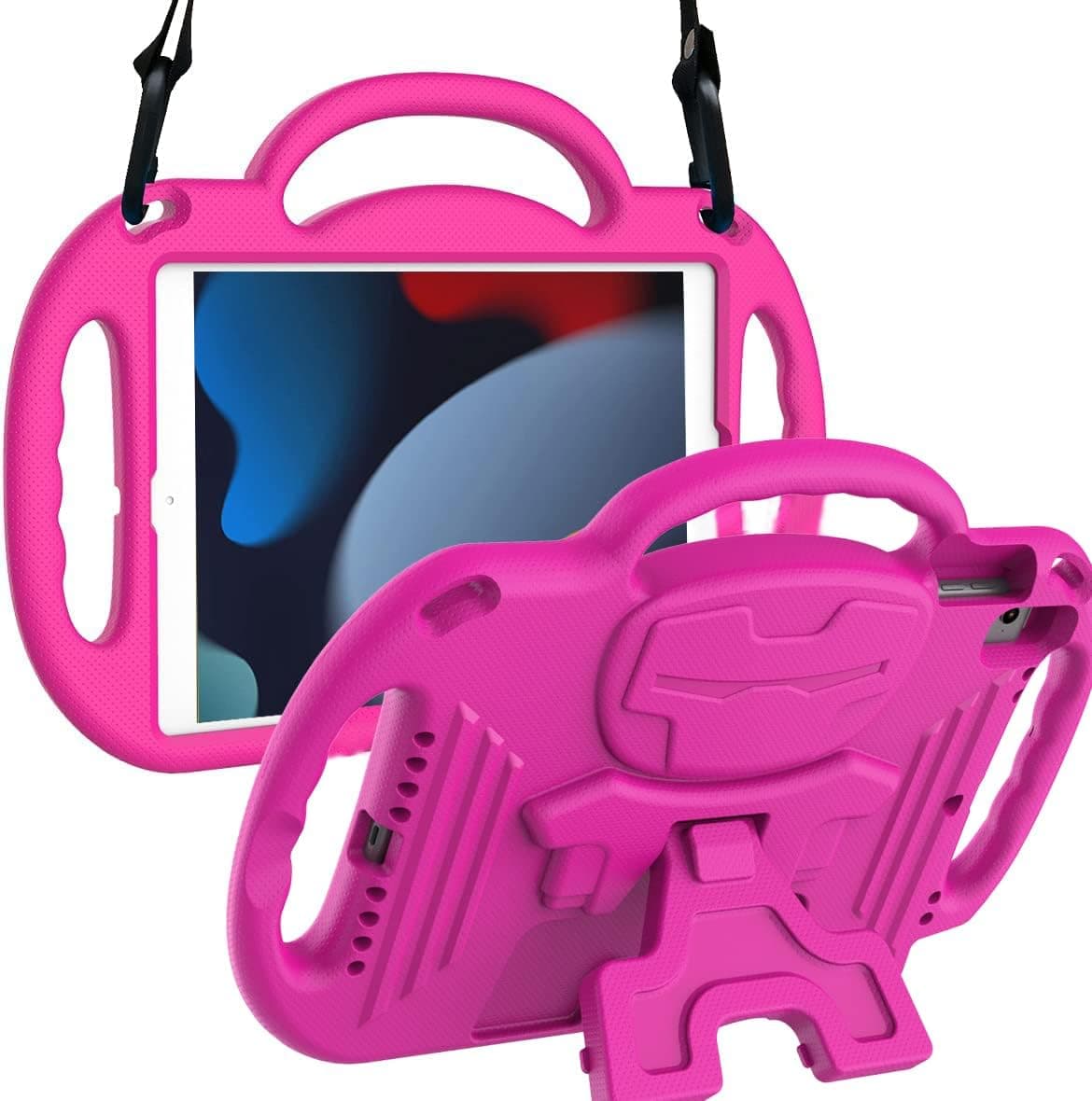 BMOUO Kids Case for iPad 9th/8th/7th Generation, iPad 10.2 Case for Kids, with Shoulder Strap, Shockproof Handle Stand Kids Case for iPad 10.2 inch 2021/2020/2019 (iPad 9th/8th/7th Generation), Rose