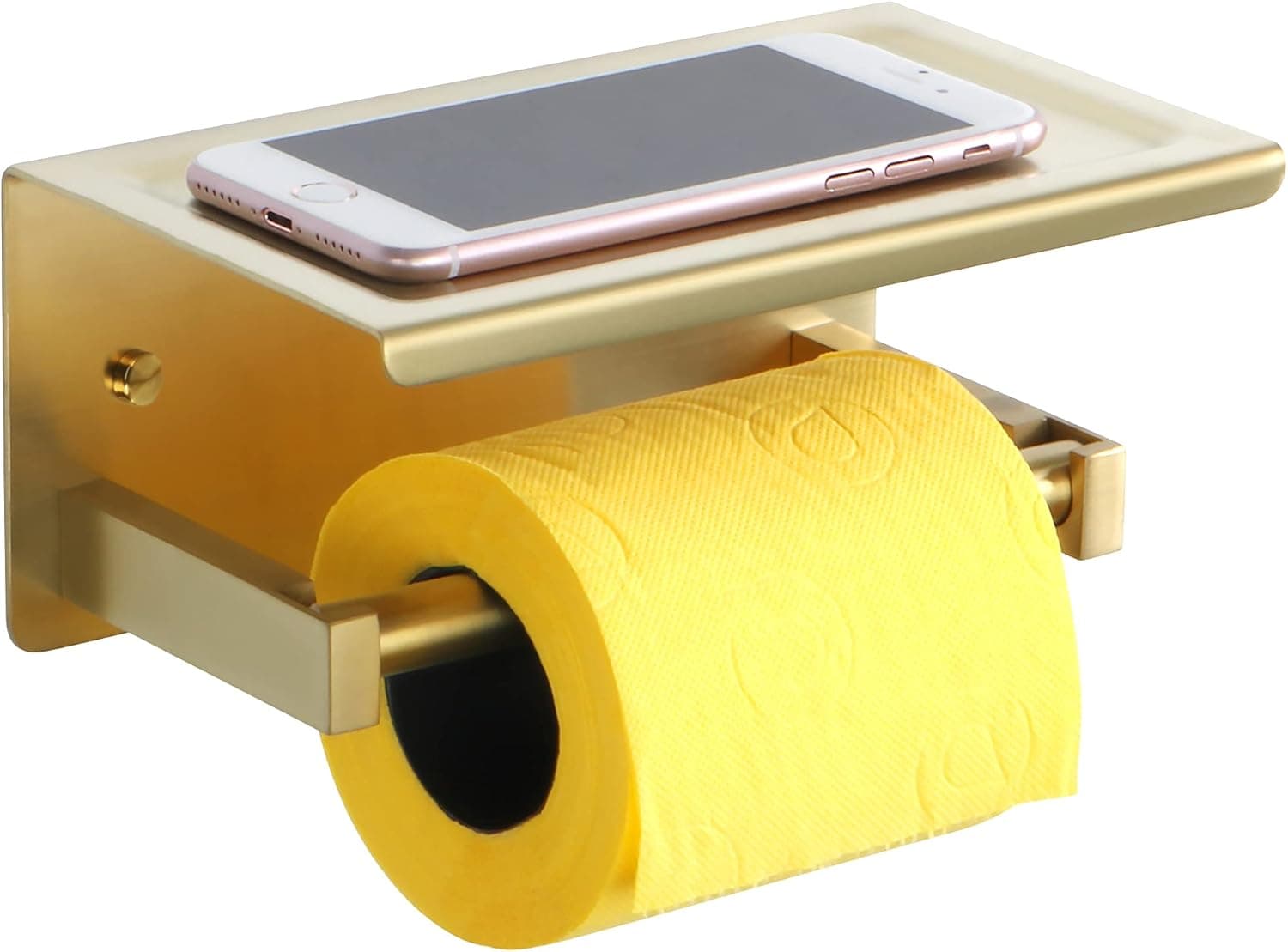 Alise Toilet Paper Holder Tissue Holders Paper Storage with Mobile Phone Storage Shelf,Wall Mounted with Screws or Super Glue,GOY1100-B SUS304 Stainless Steel Gold Finish