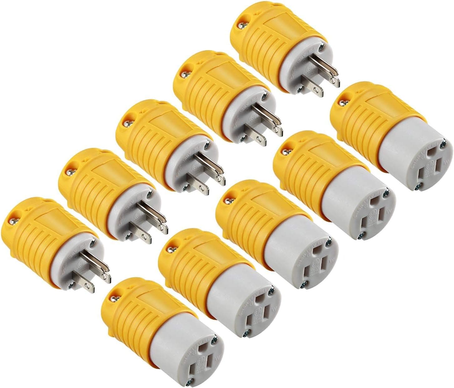 Miady Extension Cord Ends Male and Female, 15 Amp 125 Volt Heavy Duty Replacement Plug & Connector Set, Straight Blade Plug Grounding Type/ETL Listed (5 Set)