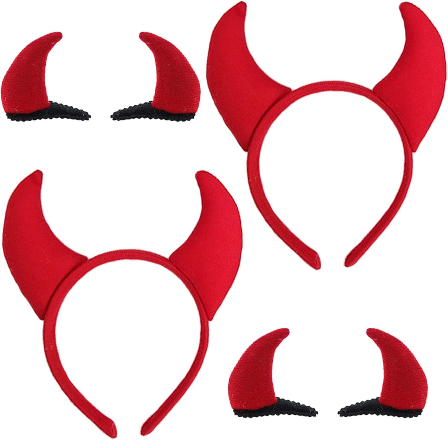 Halloween Devil Headband Hair Clips Devil Horns Ears Hair Hoops Barrettes Red Fluffy Headpiece Hairband Hair Bands Hair Pins Hairpin Women Party Decoration Cosplay Costume Hair Accessories 4 Pack