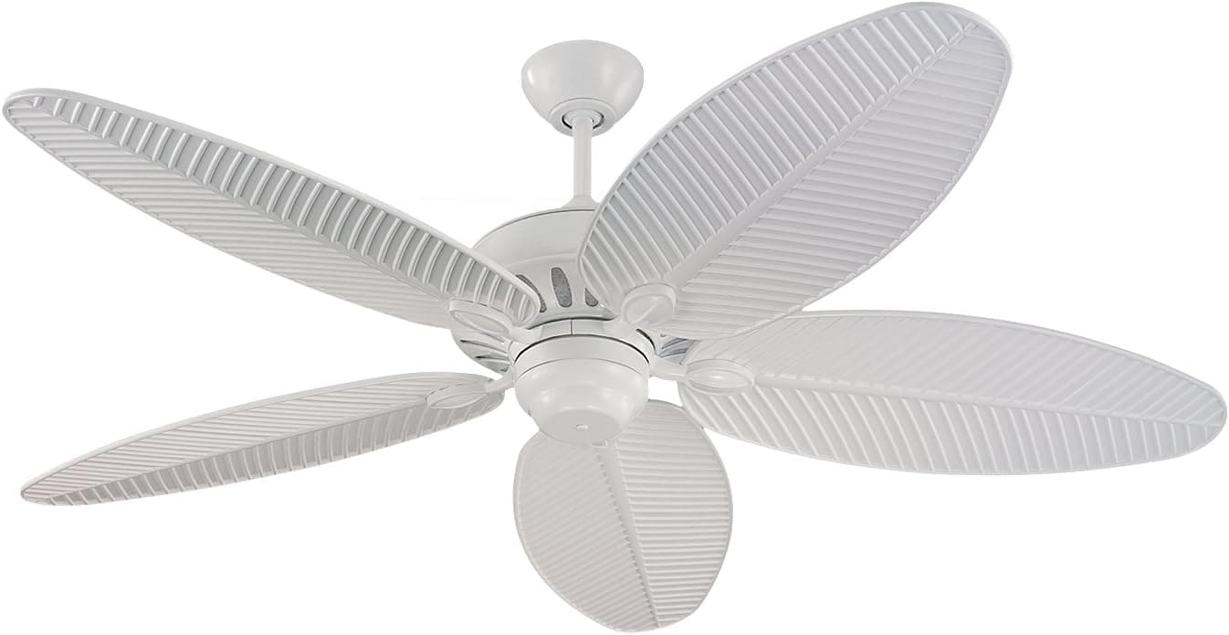 Monte Carlo 5CU52WH Cruise Tropical 52" Outdoor Ceiling Fan with Pull Chain, 5 ABS Palm Leaf Blades, White