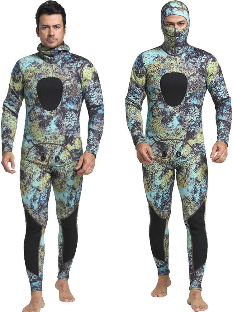 Spearfishing Wetsuit Men 1.5mm Camo Neoprene Full Body Keep Warm Hooded Back Zip 2-Pieces Long Sleeve Scuba Suit for Diving Snorkeling Surfing