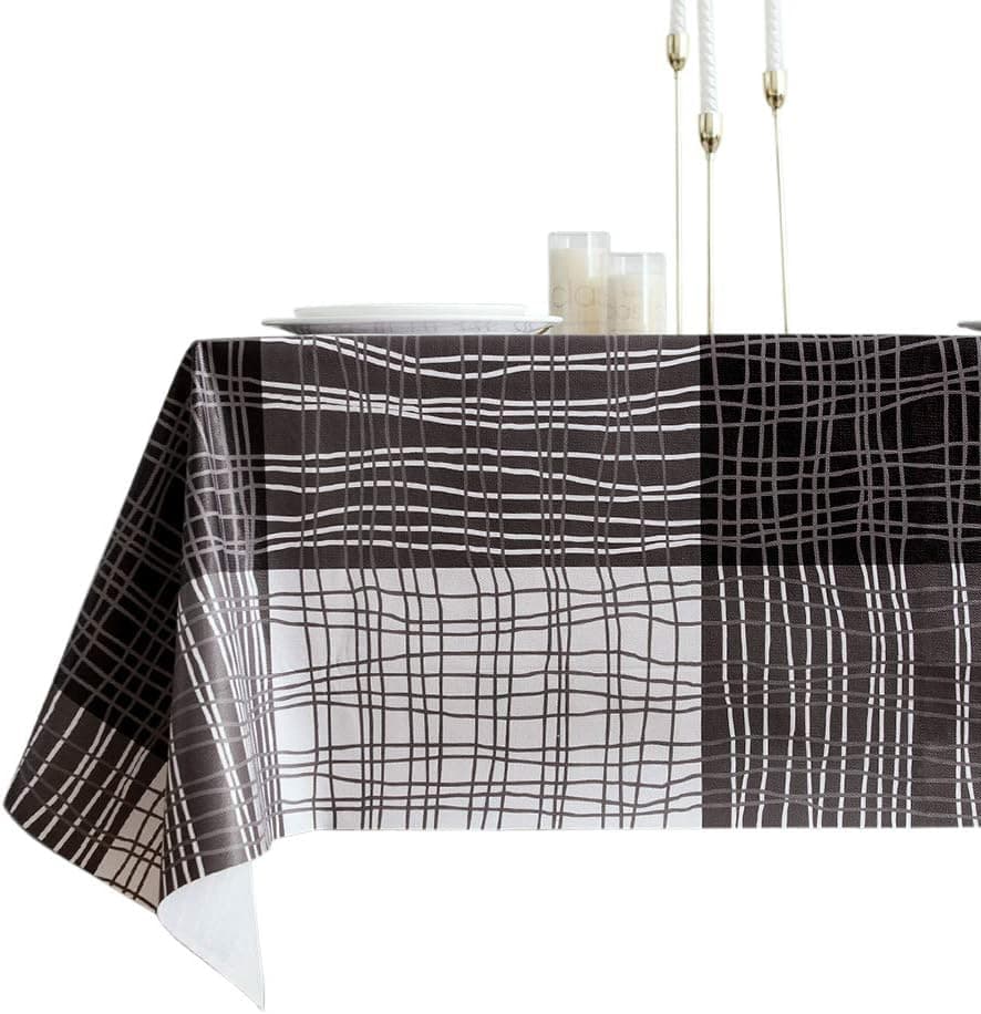 Lavin Vinyl Tablecloth Rectangle, Waterproof Stain-Resistant Table Cover, PVC Wipe Clean Table Cloth for Kitchen Dinning (54 x 78 Inch, Grey Lined)