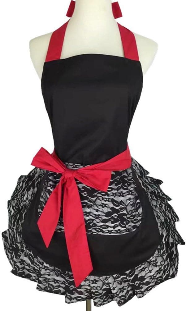 Qandsweet Womens Aprons with Pocket Girls Cake Shop Flirty Apron Lace Flower