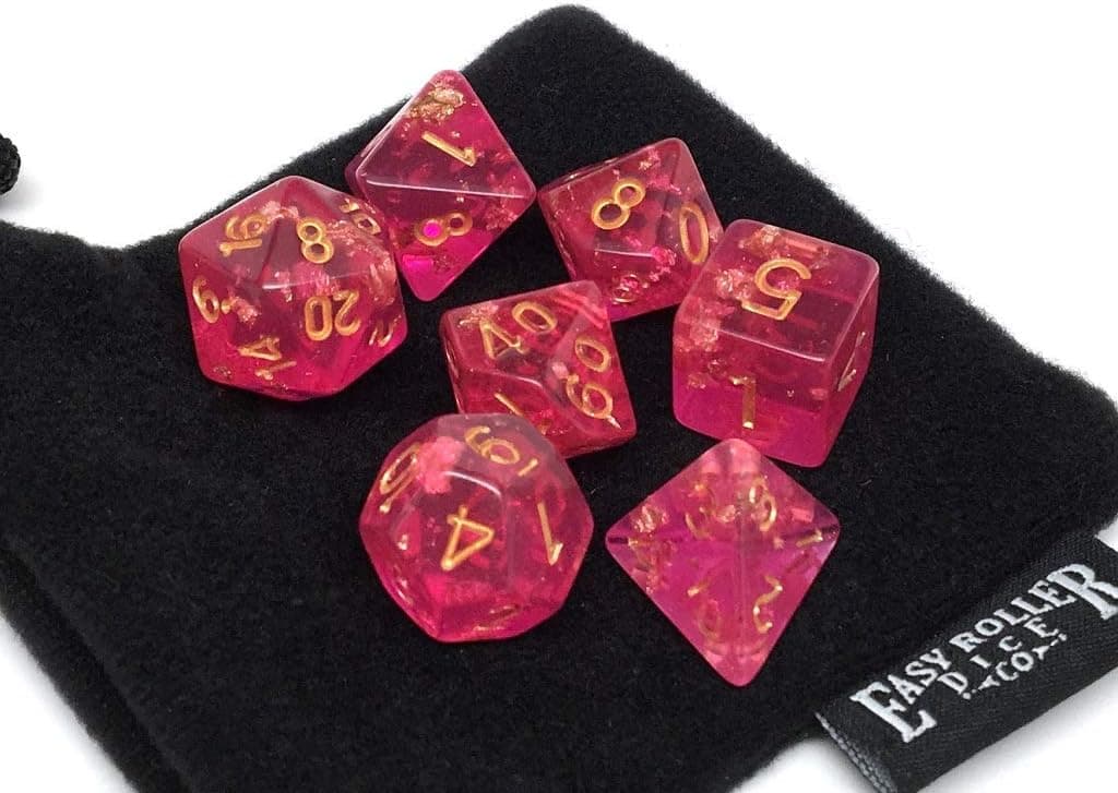 Pink Ocean Reef Polyhedral Dice Set - 7 Piece Polyhedral Dice Set with Free dice Bag Included