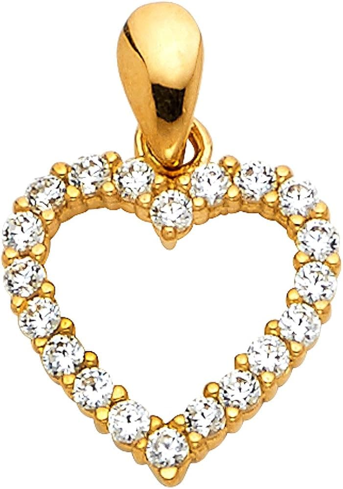 14k White OR White Gold Open Heart CZ Charm Pendant