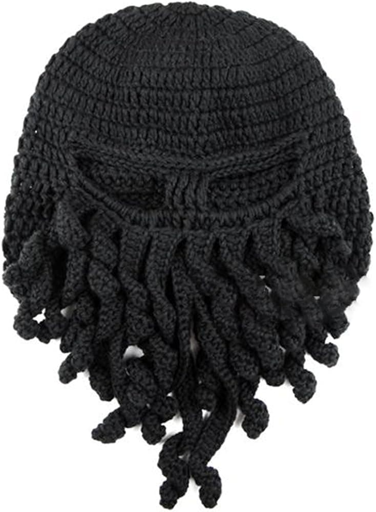 Tentacle Octopus Cthulhu Knit Beanie Hat Fisher Cap Wind Ski Mask (One Size, Black)