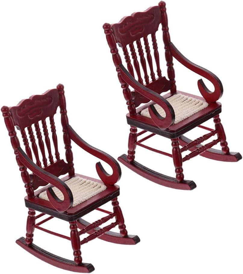 balacoo 2pcs Miniature Rocking Chairs Doll House Wooden Chairs 1: 12 Christmas Dollhouse Model Chairs Wooden Rocking Chairs for Dollhouse Accessories Furniture Decoration Brown