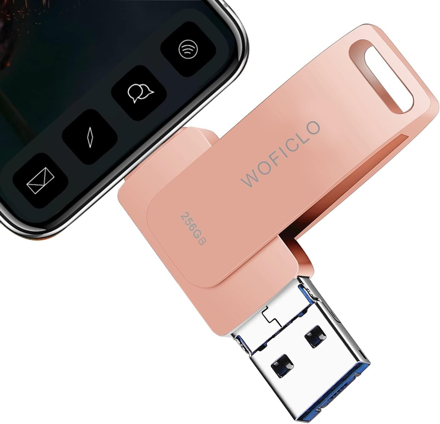 Flash Drive 256GB for Phone Photo Stick WOFICLO USB Stick Photo Storage Memory Stick Compatible iOS/Android//Windows (Pinlk-256GB)