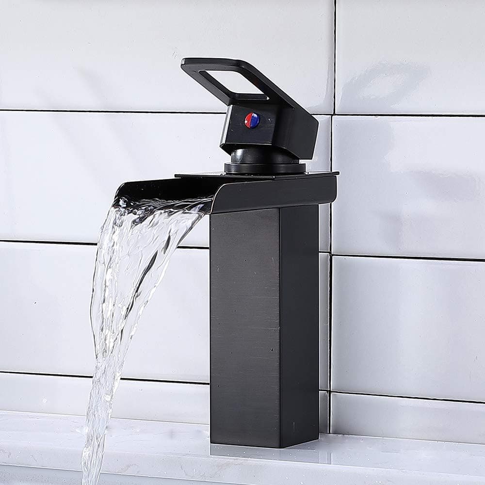 VCCUCINE Commercial Stainless Steel Matte Black Waterfall Bathroom Faucet, Single Handle Lavatory Vanity Sink Faucet