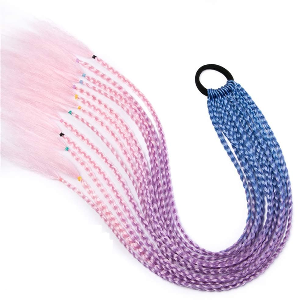 XIAOYAOJING Braided Ponytail Extension, Long Hair Piece Wig Hair Rope , Ponytail Hair Band for Cool Women Girl, 60 CM(blue purple pink)