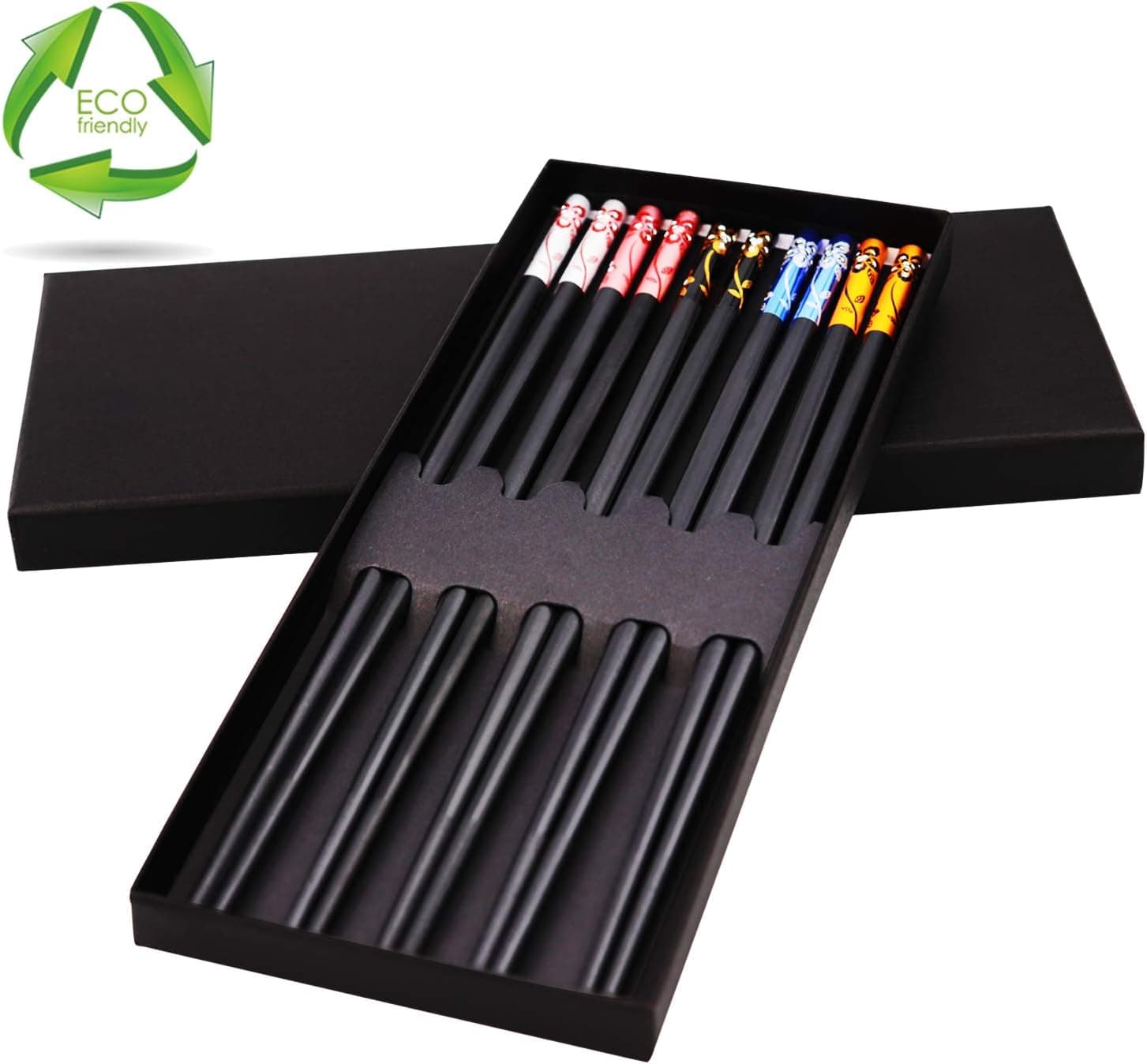 10 Chopsticks Reusable Dishwasher Safe Cooking Chopsticks Fiberglass Colorful with Case Gift