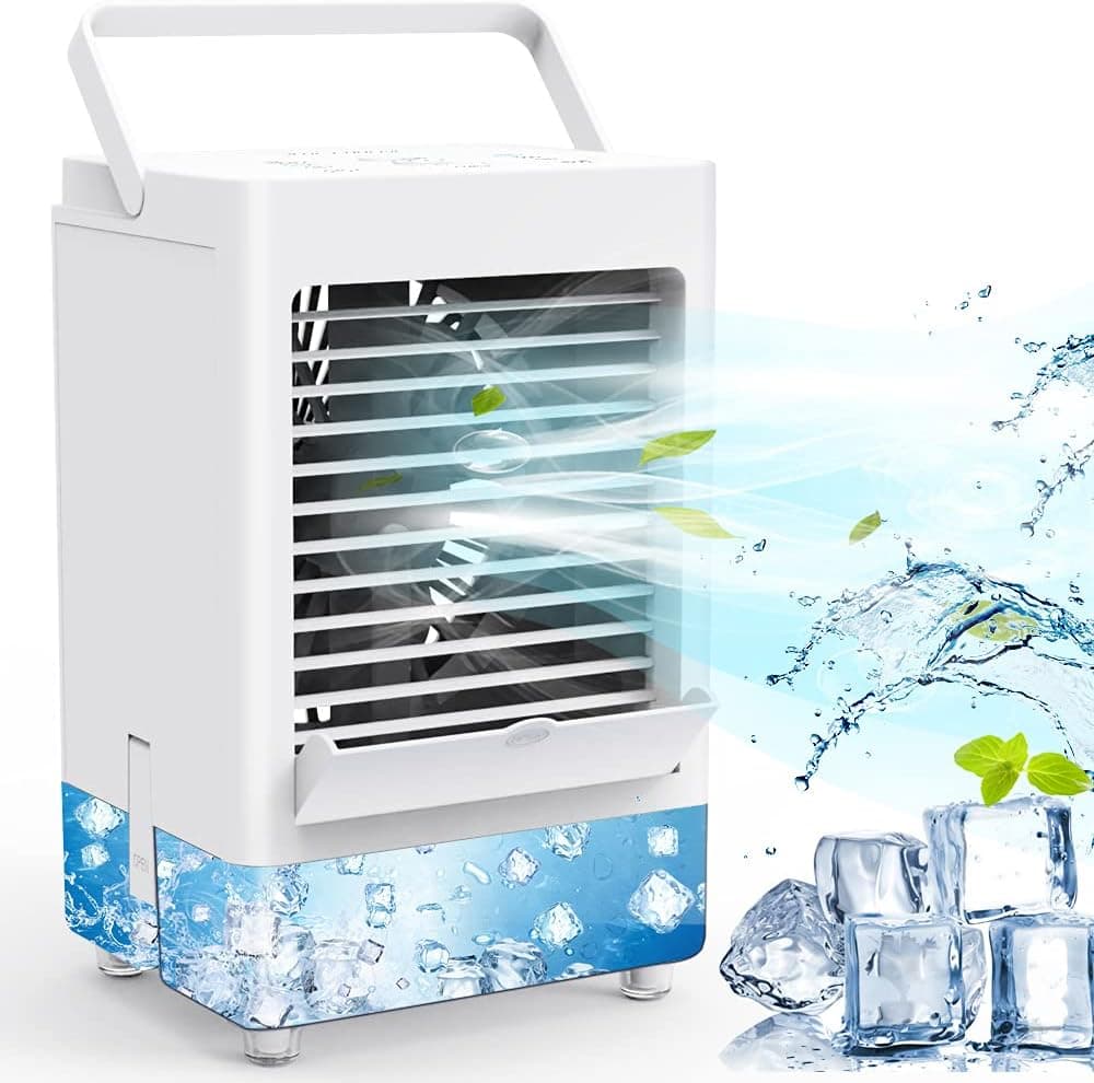 foc ondot Portable Air Conditioner Fan with 3 Wind Speeds, 5000mAh Rechargeable Battery Personal Air Cooler with 1248H Timer, Ice Air Cooler Fan for Home Office Bedroom Outdoor,White