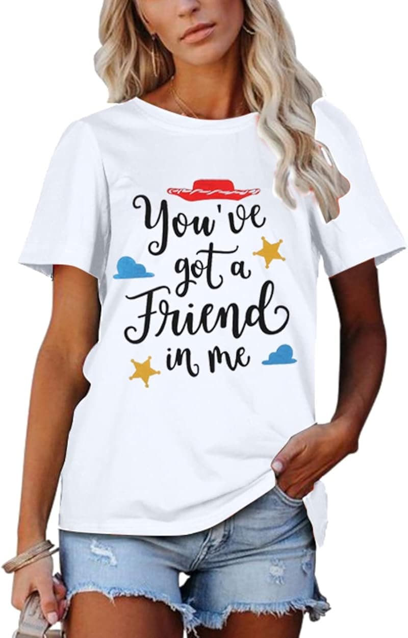 SUPEYA Youve Got A Friend in Me T-Shirt for Women Funny Letter Print Shirt Cute Graphic Short Sleeve Tees Tops